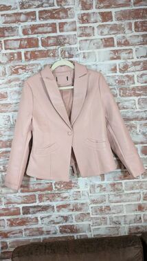 Blush Pink Faux Leather Tailored Single Button Blazer Jacket M